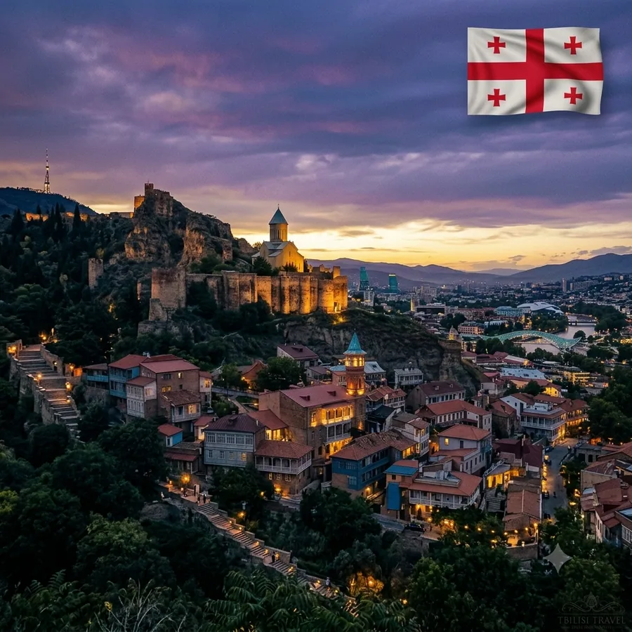 Tbilisi skyline at dusk, Georgia